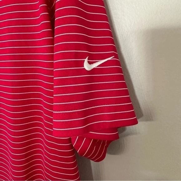 Nike Golf Tour Performance Dri Fit Pink and White Striped Shout Sleeve Polo Sz M - Picture 6 of 7